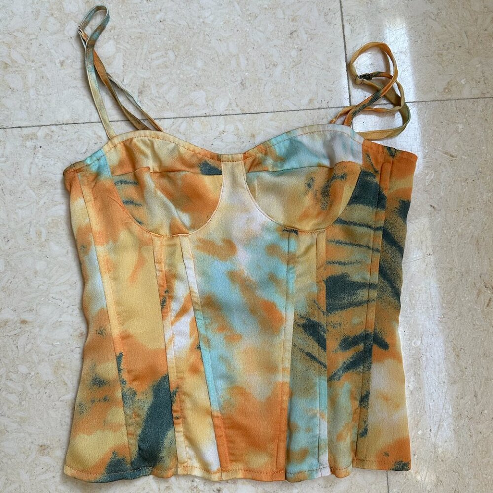 Orange/Yellow Woven Cup Detail Strappy Corset